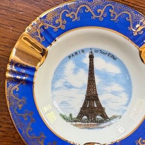 Limoges France Cobalt Blue and Gold Ashtray